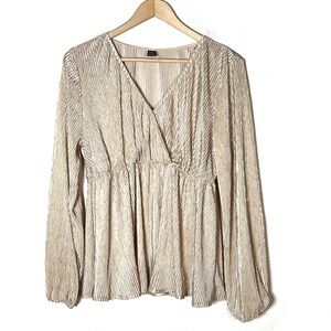 SHEIN gold and cream blouse top shirt size medium M B192